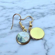Load image into Gallery viewer, Wood Dangle Earrings Mountain Dawn