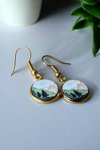Load image into Gallery viewer, Wood Dangle Earrings Mountain Dawn