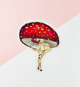 Miss Amanita Beautiful Mushroom Pinup Girl Sticker