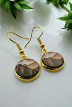 Load image into Gallery viewer, Wood Dangle Earrings Sunset Mountain