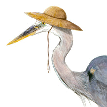 Load image into Gallery viewer, "Great Blue Heron with Straw Hat"