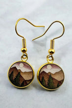 Load image into Gallery viewer, Wood Dangle Earrings Sunset Mountain