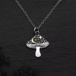 SS Mushroom Necklace W/Bronze Star and Moon