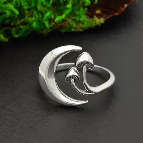 Moon and Mushroom Adjustable Ring