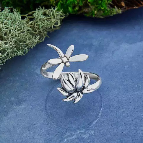 SS Adjustable Dragonfly Lotus Ring