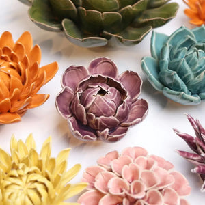 Ceramic Flower Wall Art  Peony Purple