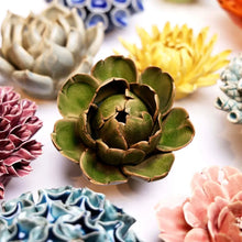 Load image into Gallery viewer, Ceramic Flower Wall Art Peony Green