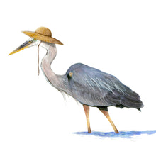 Load image into Gallery viewer, "Great Blue Heron with Straw Hat"