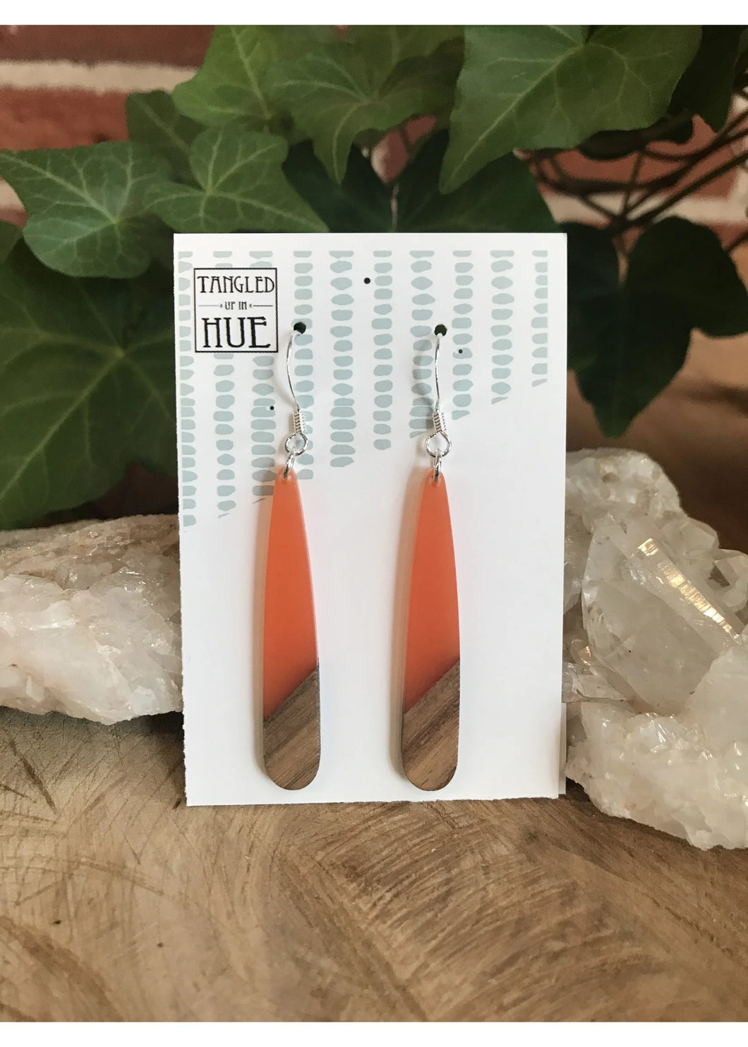 Wood & Resin Long Tear Drop Earrings