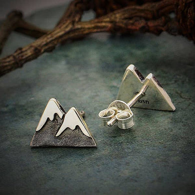 Sterling Silver Snow Cap Mountain Post Earrings 7x11mm