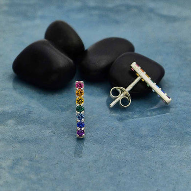 Sterling Silver Rainbow Bar Post Earrings 13x2mm