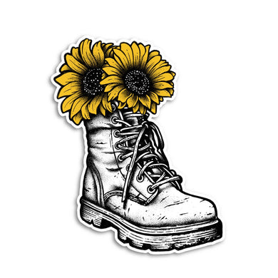 Hiking Boot & Flowers Sticker - hike decal, flower sticker