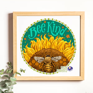 Bee Kind Sunflower Illustrated Art Print